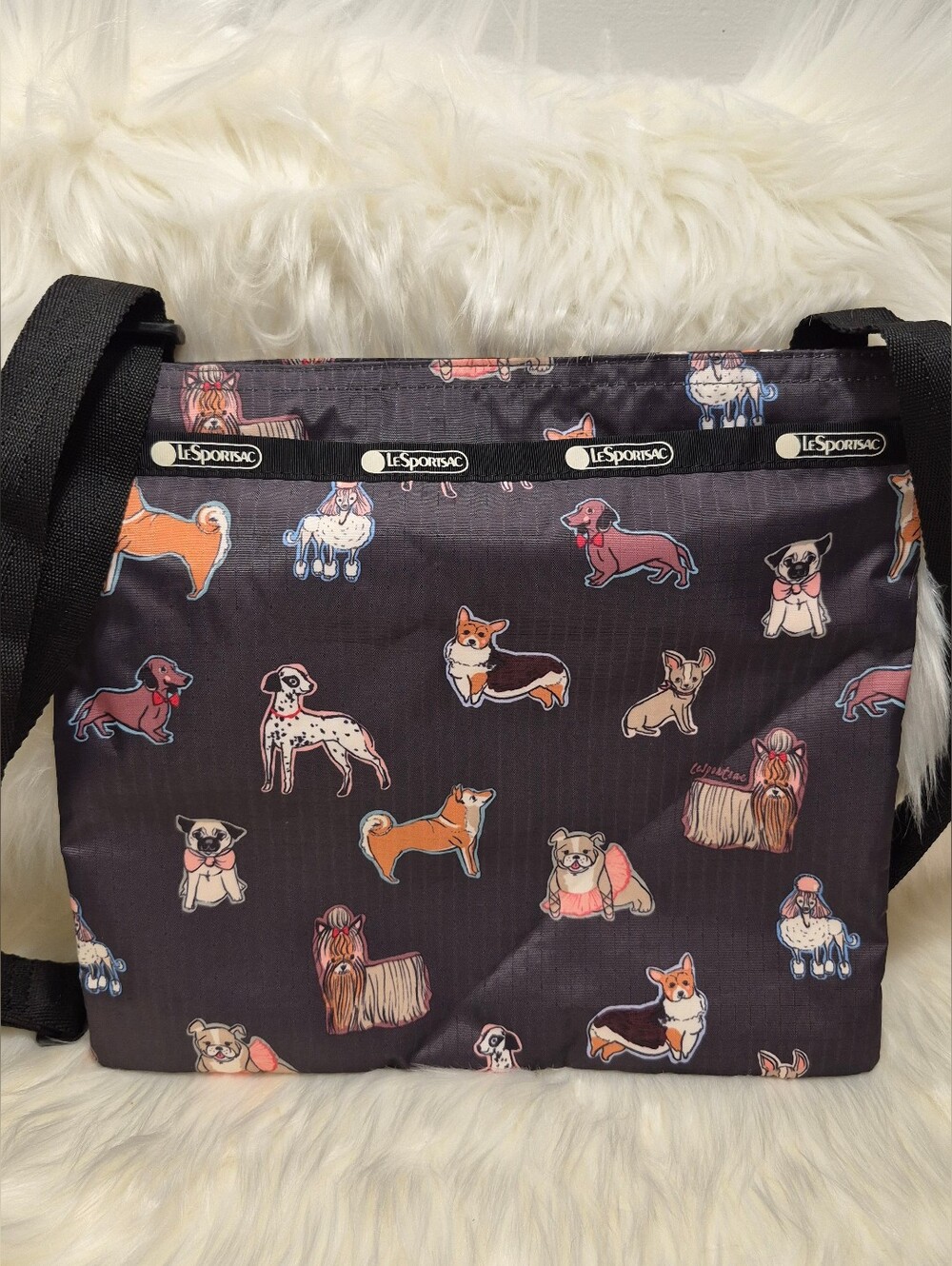 Le Sportsac black dog print crossbody bag